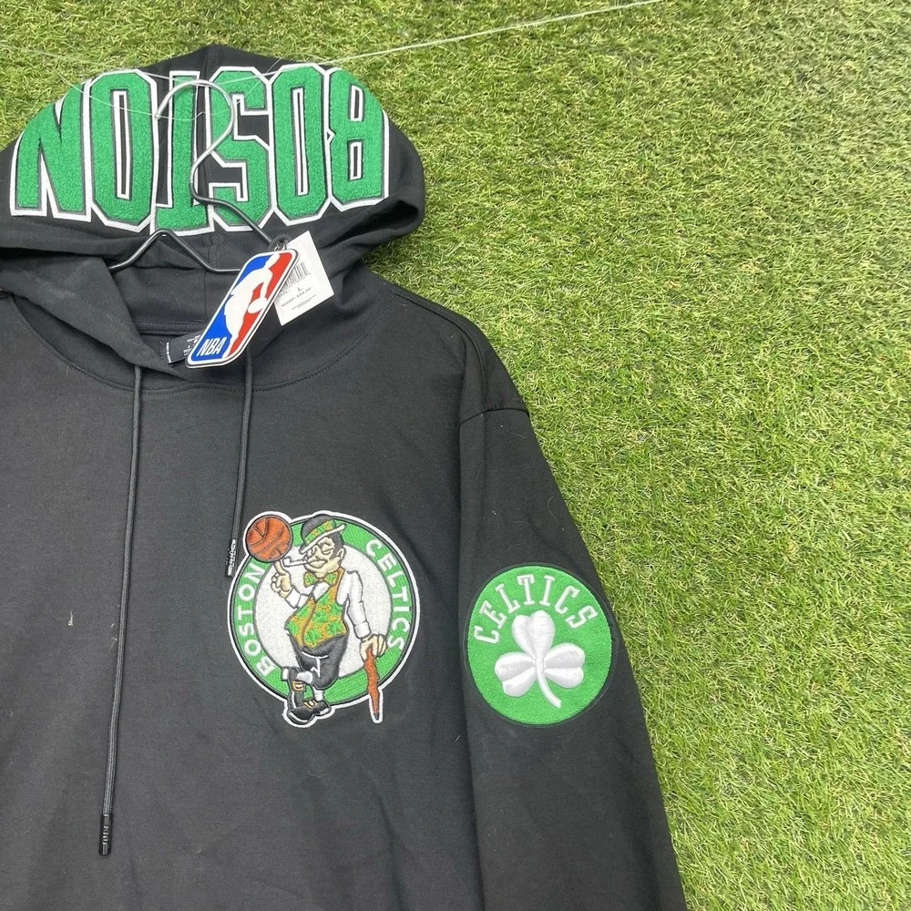 Pro Standard Boston Celtics Hoodie Mens Large Black Patches Embroidered NEW